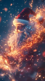 Santa figure rendered in swirling stylized flames and sparks