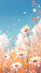 Daisy daydreams swirling beneath a wide watercolor sky.
