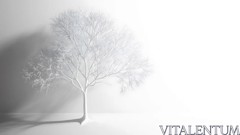 Minimalist white tree sculpture in high-key studio light.