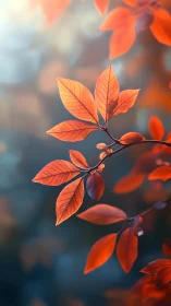 Backlit vermilion foliage with soft bokeh abstraction.