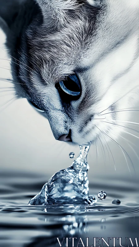 White Cat's Crystalline Gaze Above Liquid Splash.