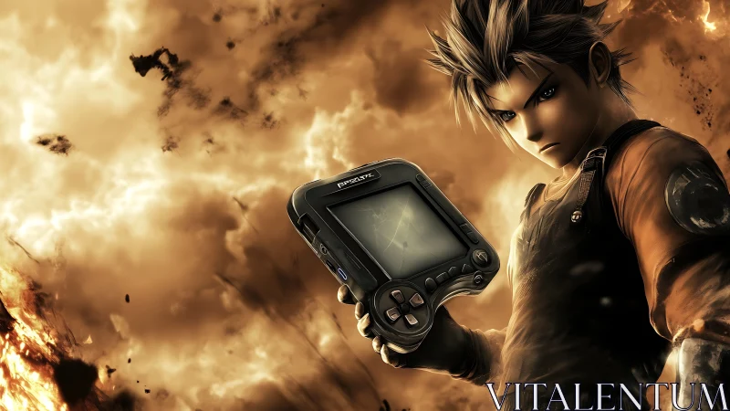 Explosive anime operative wielding rugged tactical handheld device.