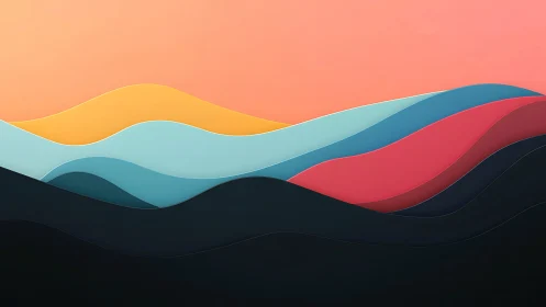 Layered pastel waves form minimalist abstract sunrise horizon.
