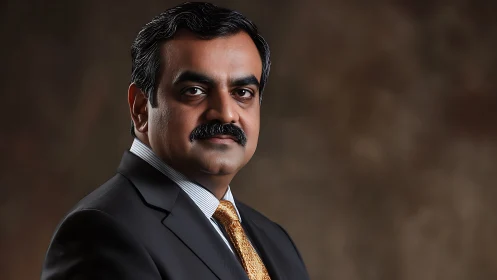Middle aged man in formal suit posing against brown backdrop