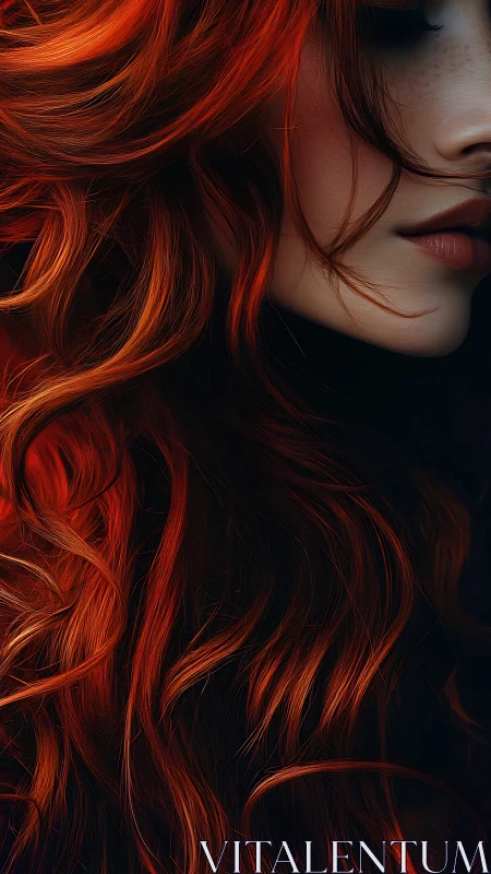Close red hair portrait with partial female face in shadow.