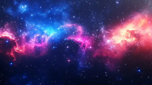 Colorized nebula structure spans starfield across wide frame