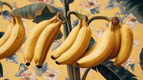 Sunny banana bouquets dancing on floral jungle walls.