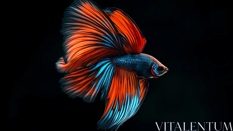 Radiant betta fish glides through a dramatic dark void
