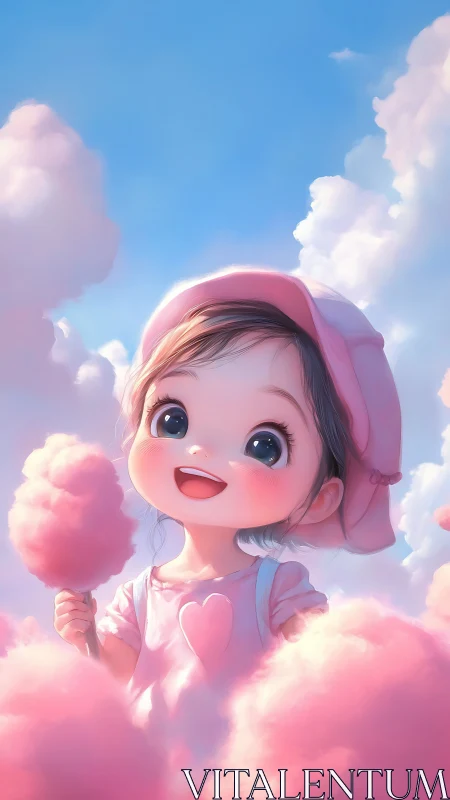 Joyful Girl Among Cotton Candy Clouds.