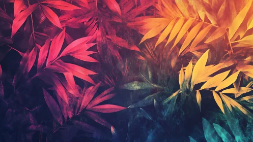 Radiant tropical leaves glow in a dreamy gradient haze