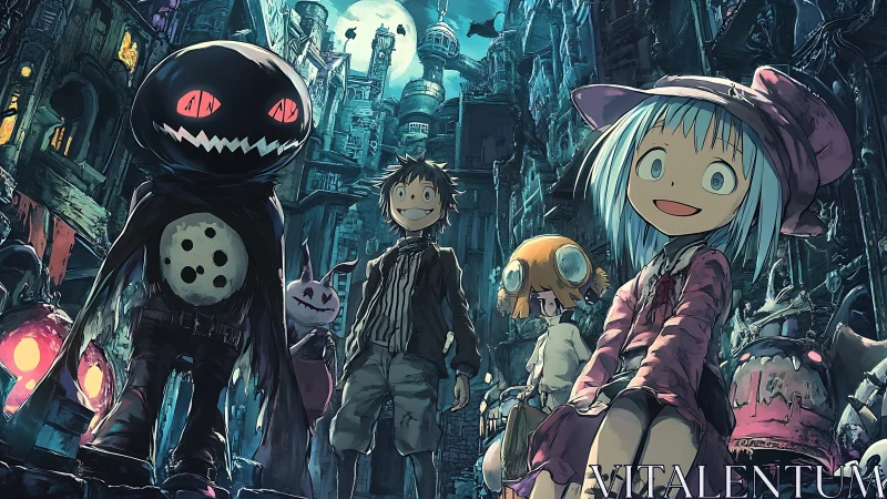 Quirky friends explore a moonlit neon city of wonders.