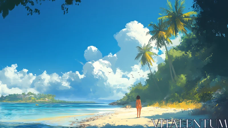 Solitary Figure Gazes Across Tropical Paradise