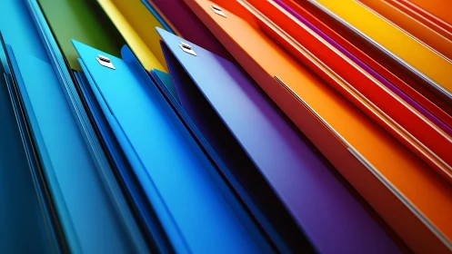 Image shows overlapping multicolored panels arranged diagonally