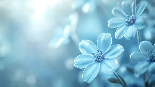 Delicate Blue Flowers in Soft Focus Light.
