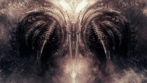 Twin biomech maws inhale the nebula fog between worlds.