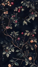 Dark botanical fruit branches with muted vintage foliage