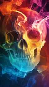 Chromatic smoke skull blazing through neon twilight dreams.