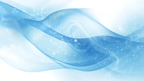Flowing Blue Abstract Waves with Sparkling Light Effects.