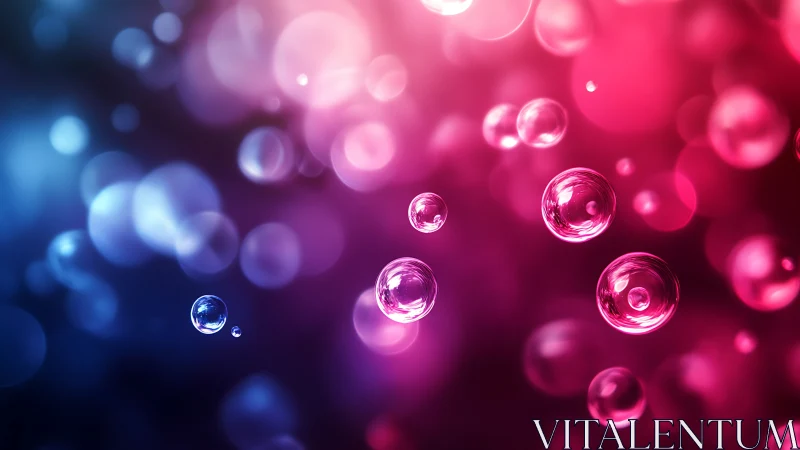 Translucent bubbles float over blue to pink bokeh gradient