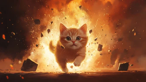 Fearless Kitten Emerges Through Fiery Explosion.