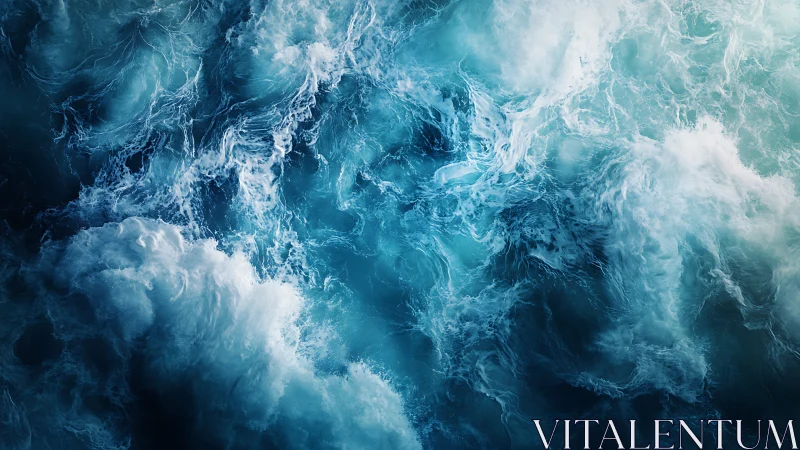 Top view of turbulent blue ocean surface texture study.