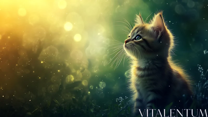 Luminous Whisker Dreams: Kitten Gazing Through Golden Twilight