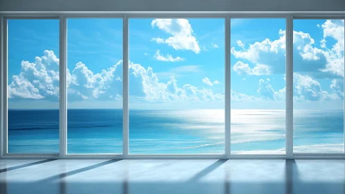 Panoramic floor to ceiling glazing overlooking calm ocean horizon