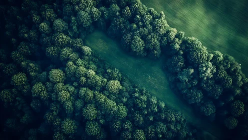Aerial Dense Forest Canopy with Clearing Channel Formation.