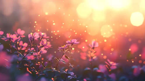 Twilight Blooms Dance Through Golden Bokeh Brilliance