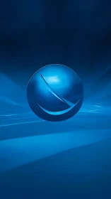 Glowing blue glass sphere with abstract wave reflections.