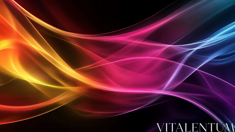 Prismatic light waves flowing across deep black space.