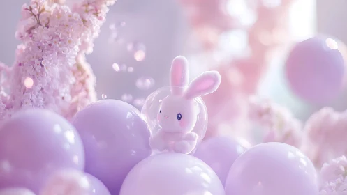 Pastel bubble bunny encapsulated in dreamy lilac spheres.
