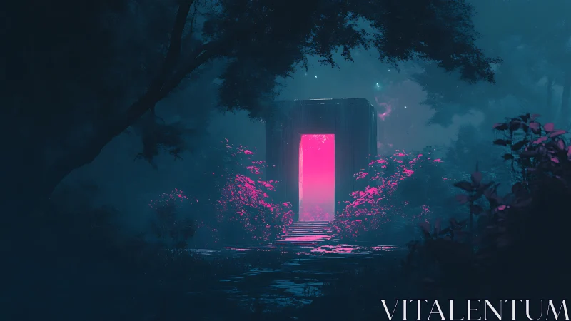 Neon portal humming in a midnight forest of electric hush.