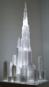 Illuminated acrylic skyscraper city architectural model.