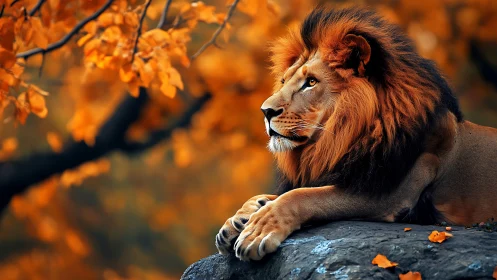 Autumn king of the savanna crowned in ember-bright leaves.