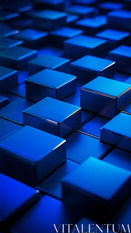 Parametric blue cubes form reflective grid under directional light