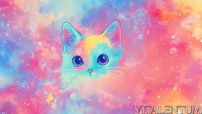 Chromatic Whisker Dream: Feline in Pastel Nebula.