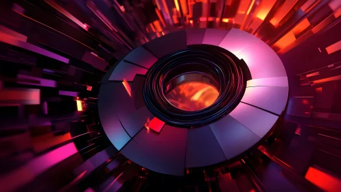 Futuristic Abstract Tunnel with Vivid Neon Lighting in 3D Style.