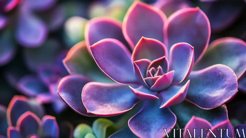 Succulent plant photographed with enhanced chromatic aberration and luminous color grading.