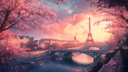 Romantic Parisian riverscape rendered in luminous digital painting