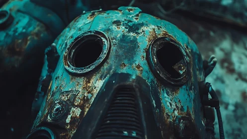 Corroded respirator mask shows advanced oxidation and surface decay