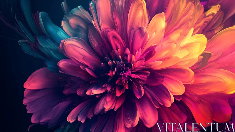Vivid digital bloom renders layered neon petals in motion