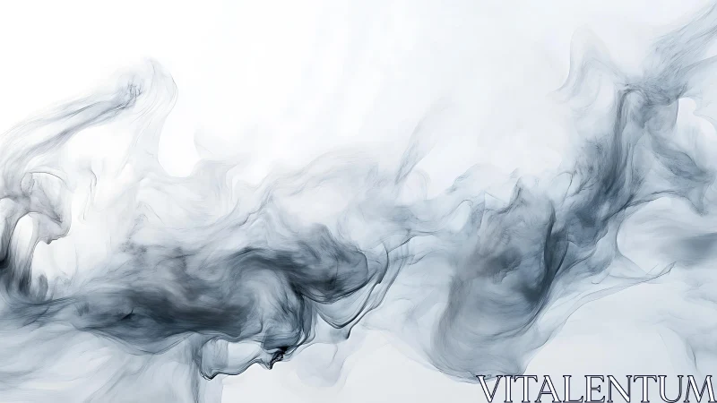 Abstract black ink smoke swirling in white minimalist background.
