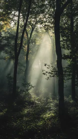 Deciduous Forest Canopy with Crepuscular Rays and Atmospheric Haze