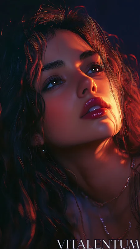Luminous portrait of a woman bathed in cinematic neon light