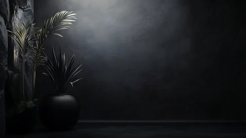 Shadowy jungle whispers in matte black ceramic stillness