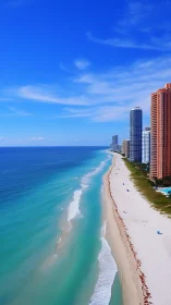 Coastal skyline with turquoise surf and linear high-rises.