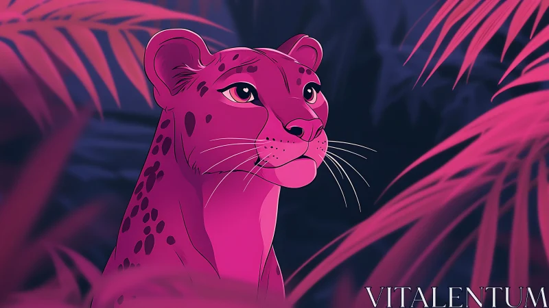Stylized Leopard Portrait in Magenta Tones