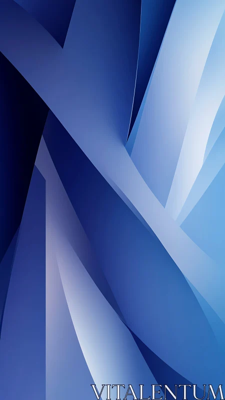 Curved blue glass ribbons forming layered gradient planes.