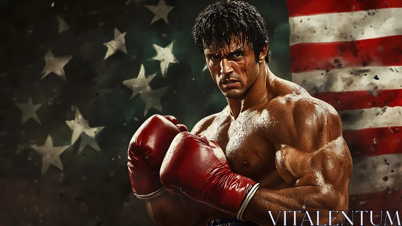 American Boxer Fighter Posed Against US Flag